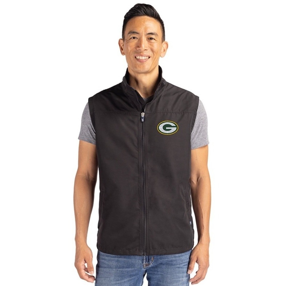 Cutter & Buck Black Green Bay Packers Logo Zip-Front Men's Vest